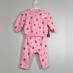 NWT Old Navy Disney Minnie Mouse 2 Piece Pink Sweatshirt Pants Outfit Girl 6-12M
